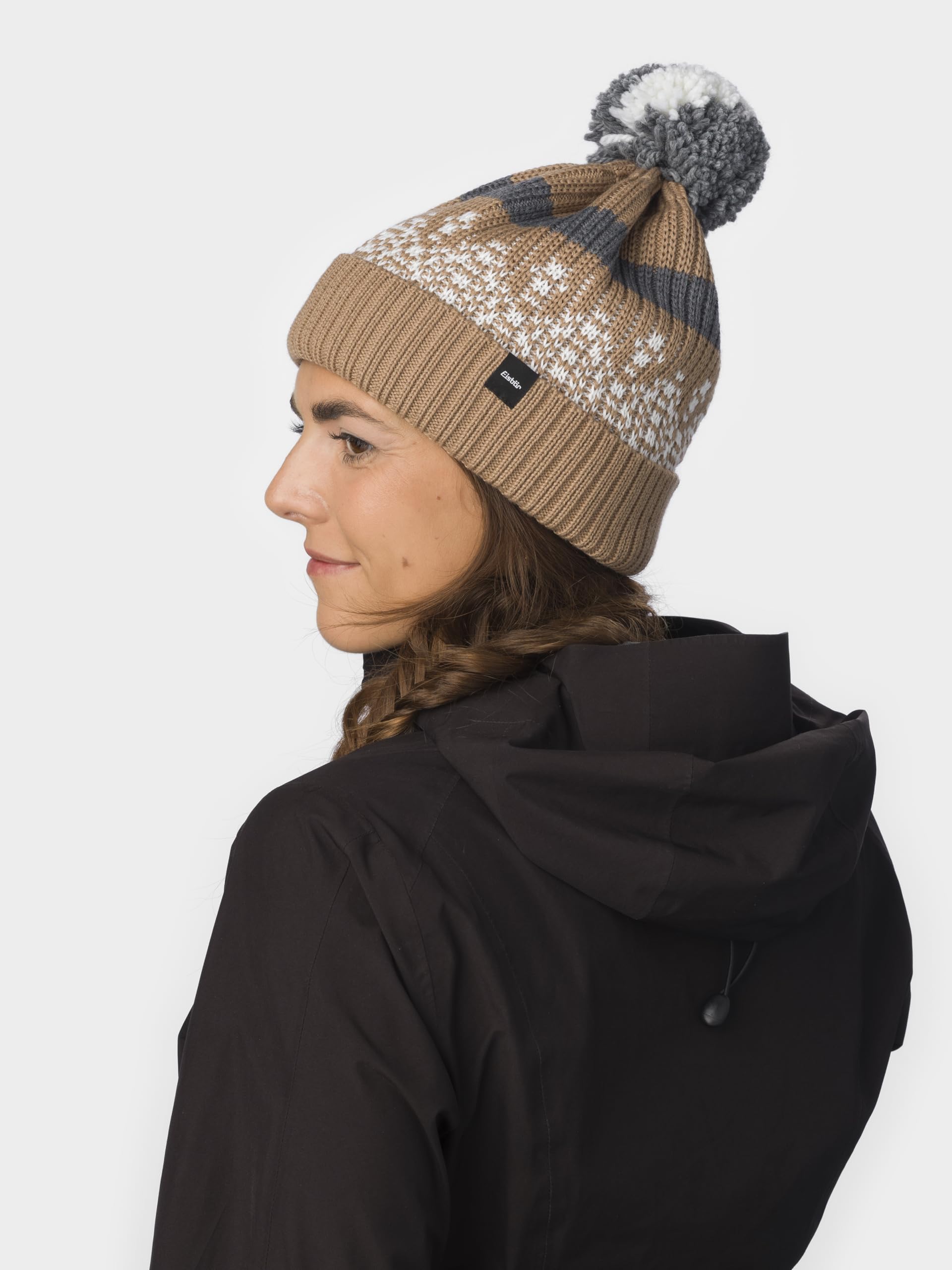 eisb-r-star-norrak-pompon-m-tze-cappuccino-merino-bommelm-tze image 4