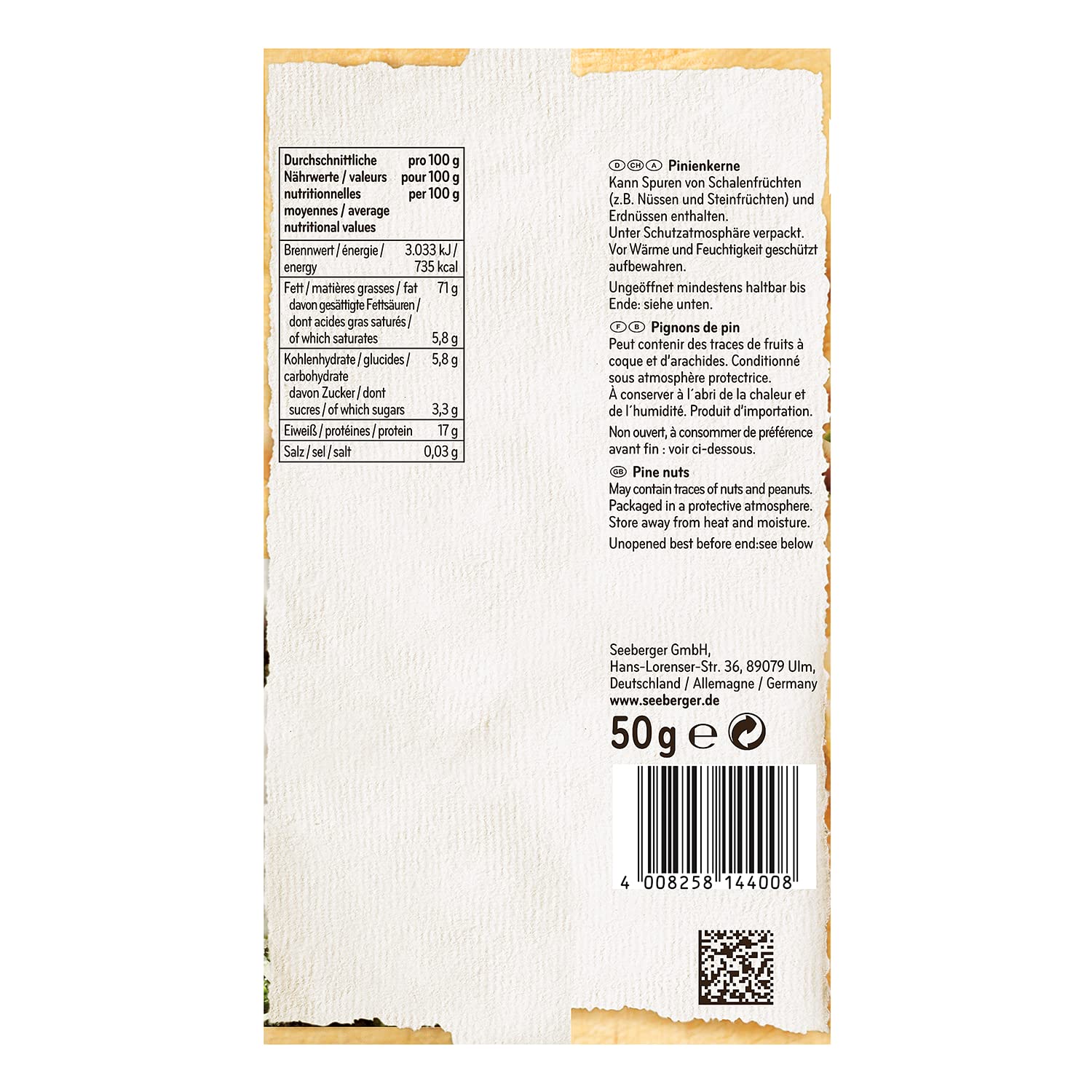 seeberger-n-sse-kerne-milde-pinienkerne-50g-vegan image 2
